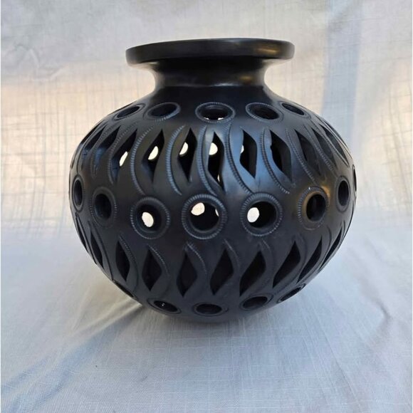 Oaxaca Black Pottery Olla Style Decorative Vase Mexico Barro Negro Handmade Pot - Picture 3 of 11